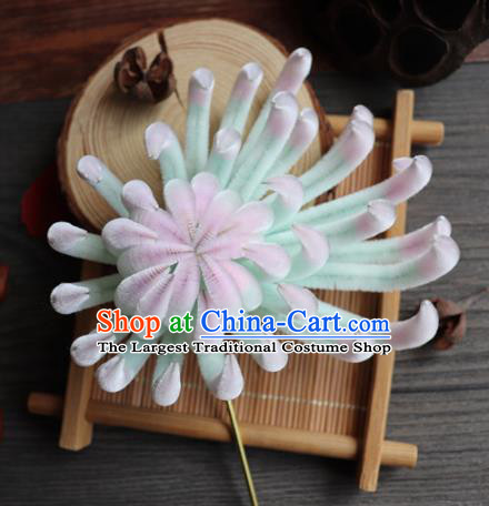 Chinese Handmade Green Velvet Chrysanthemum Hairpins Ancient Palace Hair Accessories Headwear for Women