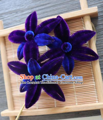 Chinese Handmade Purple Velvet Flowers Hairpins Ancient Palace Queen Hair Accessories Headwear for Women
