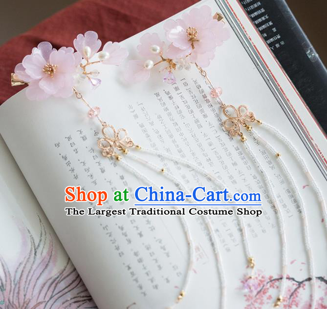 Chinese Handmade Pink Flowers Hair Claws Ancient Princess Hair Accessories Headwear for Women