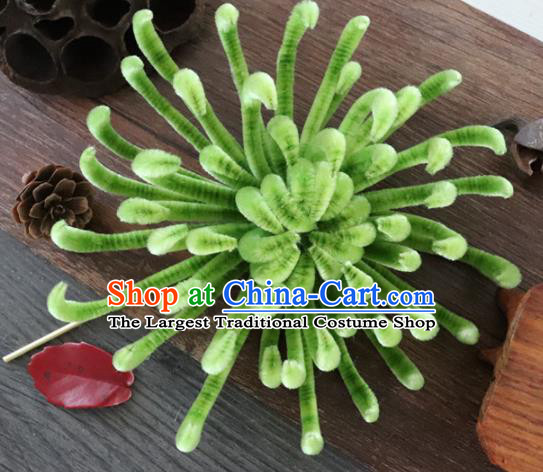 Chinese Handmade Green Velvet Chrysanthemum Hairpins Ancient Palace Queen Hair Accessories Headwear for Women