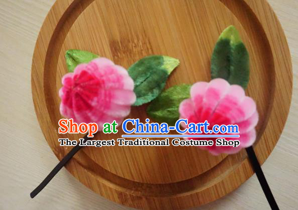 Chinese Handmade Rosy Velvet Chrysanthemum Hairpins Ancient Palace Queen Hair Accessories Headwear for Women