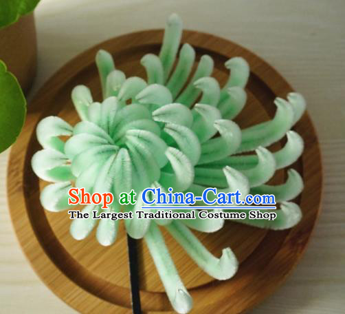 Chinese Handmade Palace Green Velvet Chrysanthemum Hairpins Ancient Queen Hair Accessories Headwear for Women