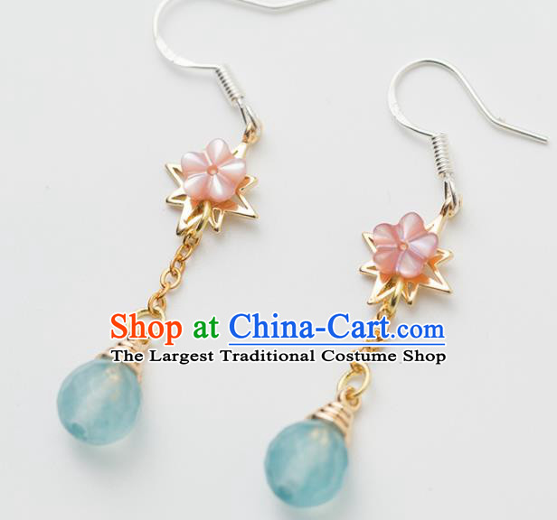 Handmade Chinese Classical Hanfu Blue Bead Earrings Ancient Palace Ear Accessories for Women