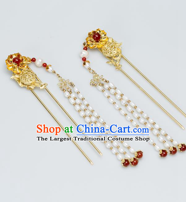Chinese Handmade Hanfu Hair Clips Pearls Tassel Hairpins Ancient Princess Hair Accessories Headwear for Women