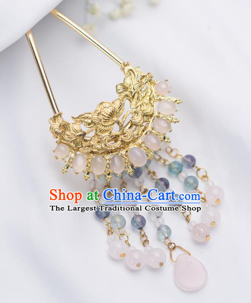 Chinese Handmade Hanfu Tassel Golden Hairpins Ancient Princess Hair Accessories Headwear for Women