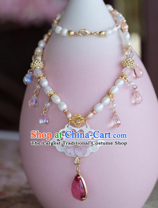 Handmade Chinese Classical Shell Necklace Ancient Palace Hanfu Pearls Necklet Accessories for Women