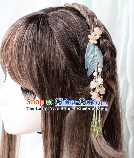 Chinese Handmade Hanfu Blue Bamboo Leaf Hairpins Ancient Princess Hair Accessories Headwear for Women