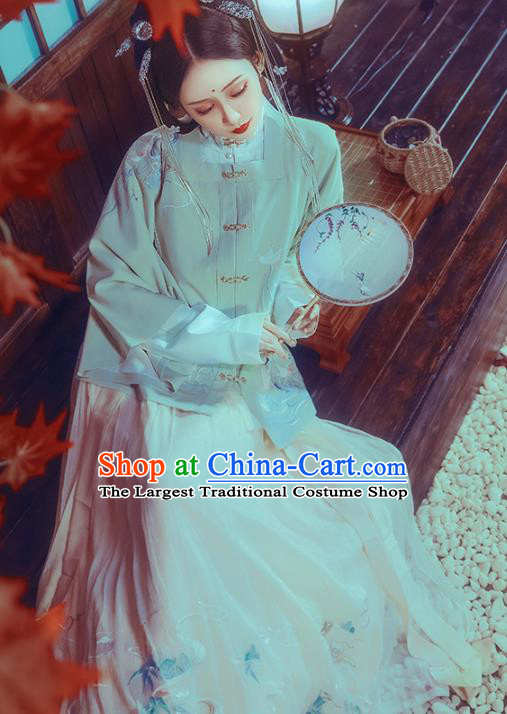 Traditional Chinese Ming Dynasty Young Lady Historical Costume Ancient Court Princess Embroidered Hanfu Dress for Women