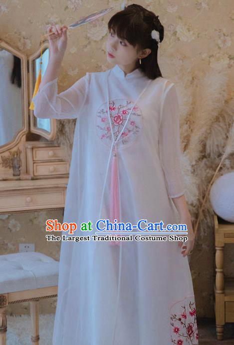 Chinese Classical National White Veil Cheongsam Traditional Tang Suit Qipao Dress for Women