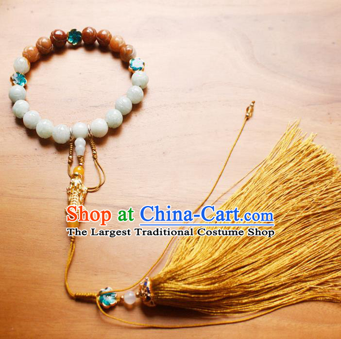 Chinese Handmade Palace Jade Beads Accessories Ancient Queen Tassel Brooch Headwear for Women