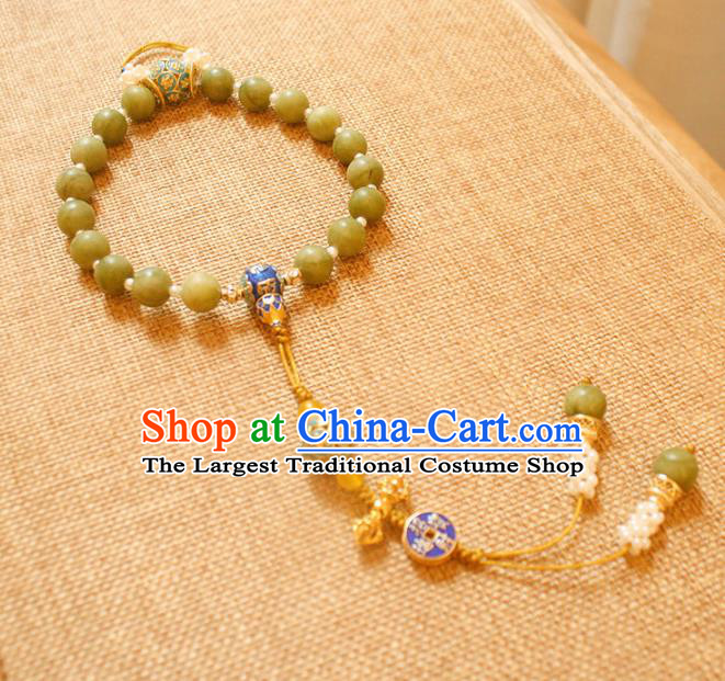 Chinese Handmade Palace Green Beads Accessories Ancient Queen Cloisonne Brooch Headwear for Women