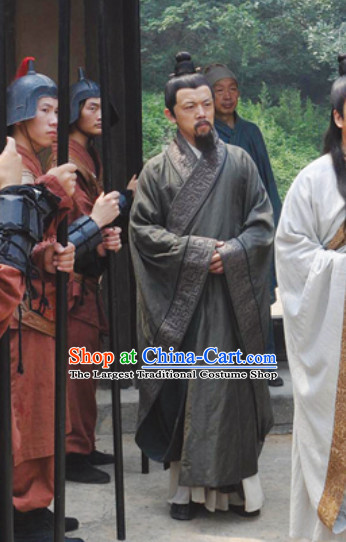 Chinese Ancient Gray Robe Male Clothing Traditional Scholar Costume Complete Set for Men