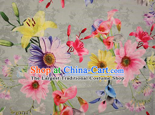 Chinese Traditional Fabric Classical Daisy Pattern Design White Brocade Cheongsam Satin Material Silk Fabric