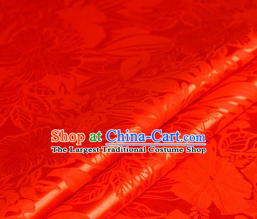 Chinese Traditional Hanfu Royal Flowers Pattern Red Brocade Material Cheongsam Classical Fabric Satin Silk Fabric