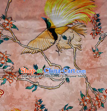 Chinese Traditional Hanfu Printing Bird Pattern Pink Brocade Material Cheongsam Classical Fabric Satin Silk Fabric