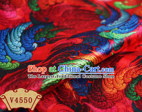 Chinese Traditional Fabric Classical Wings Pattern Design Red Brocade Cheongsam Satin Material Silk Fabric