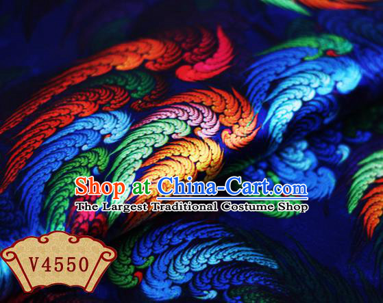 Chinese Traditional Fabric Classical Wings Pattern Design Royalblue Brocade Cheongsam Satin Material Silk Fabric