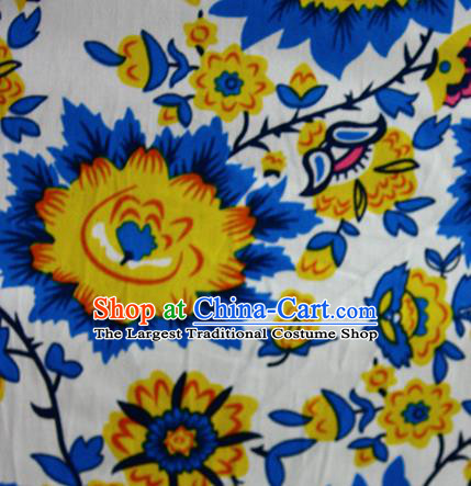 Chinese Traditional Fabric Cheongsam Printing Flowers White Brocade Material Hanfu Classical Satin Silk Fabric