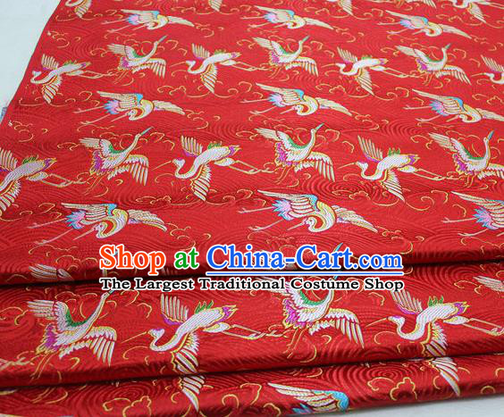 Chinese Traditional Tang Suit Royal Cranes Pattern Red Brocade Satin Fabric Material Classical Silk Fabric