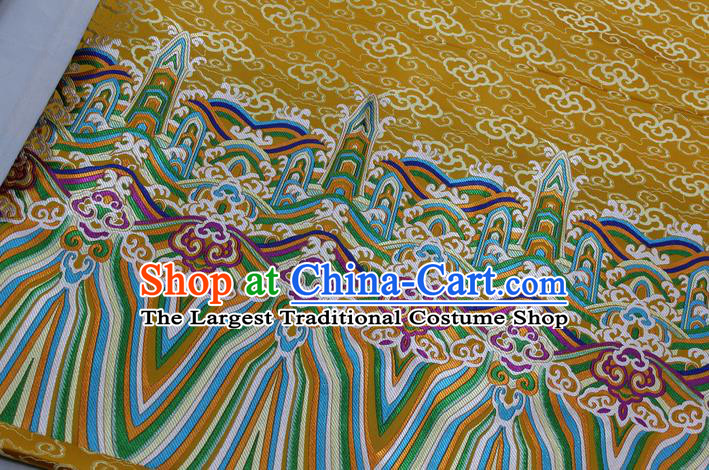 Asian Chinese Traditional Tang Suit Royal Waves Pattern Golden Brocade Satin Fabric Material Classical Silk Fabric
