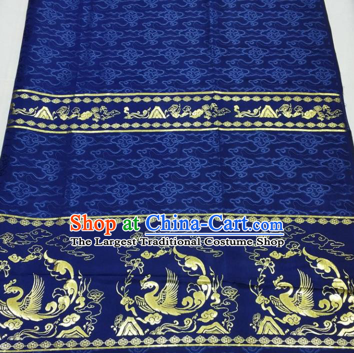 Chinese Traditional Fabric Royal Phoenix Pattern Royalblue Brocade Material Hanfu Classical Satin Silk Fabric