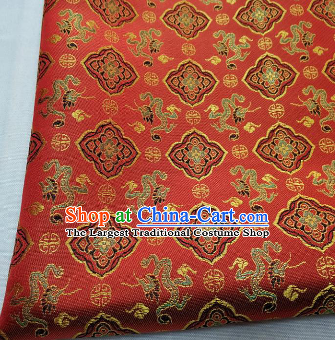 Chinese Traditional Tang Suit Satin Fabric Royal Dragons Pattern Red Brocade Material Classical Silk Fabric