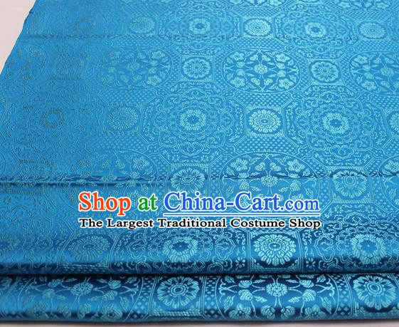 Chinese Traditional Tang Suit Blue Satin Fabric Royal Pattern Brocade Material Classical Silk Fabric