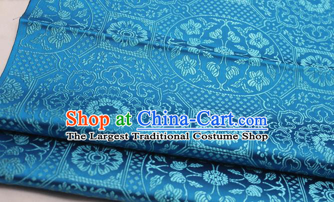 Chinese Traditional Tang Suit Blue Satin Fabric Royal Pattern Brocade Material Classical Silk Fabric