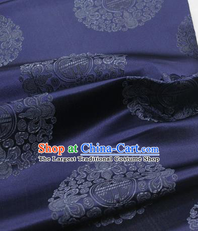 Asian Chinese Traditional Tang Suit Royal Round Pattern Navy Brocade Satin Fabric Material Classical Silk Fabric