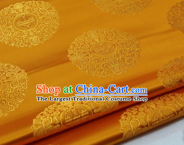 Asian Chinese Traditional Tang Suit Royal Round Pattern Golden Brocade Satin Fabric Material Classical Silk Fabric