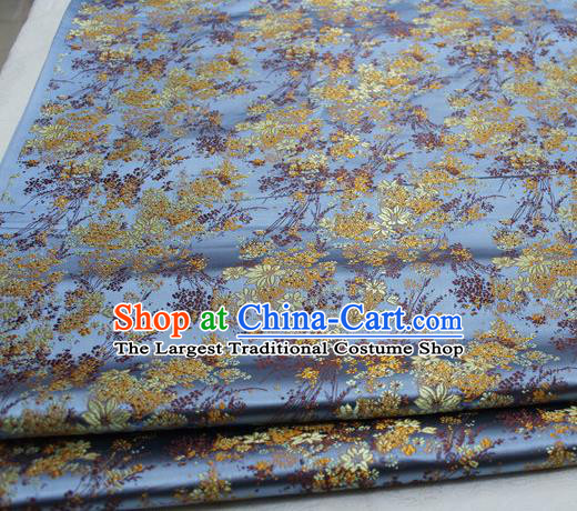 Asian Chinese Traditional Tang Suit Royal Cherry Blossom Pattern Light Blue Brocade Satin Fabric Material Classical Silk Fabric