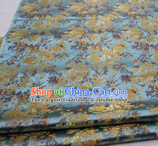 Asian Chinese Traditional Tang Suit Royal Cherry Blossom Pattern Blue Brocade Satin Fabric Material Classical Silk Fabric