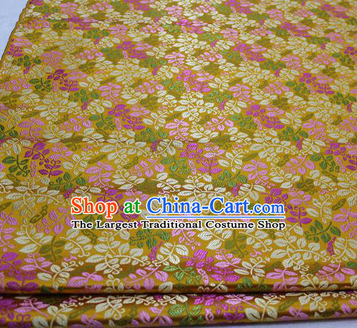 Asian Chinese Traditional Classical Leaf Pattern Golden Brocade Tang Suit Satin Fabric Material Classical Silk Fabric