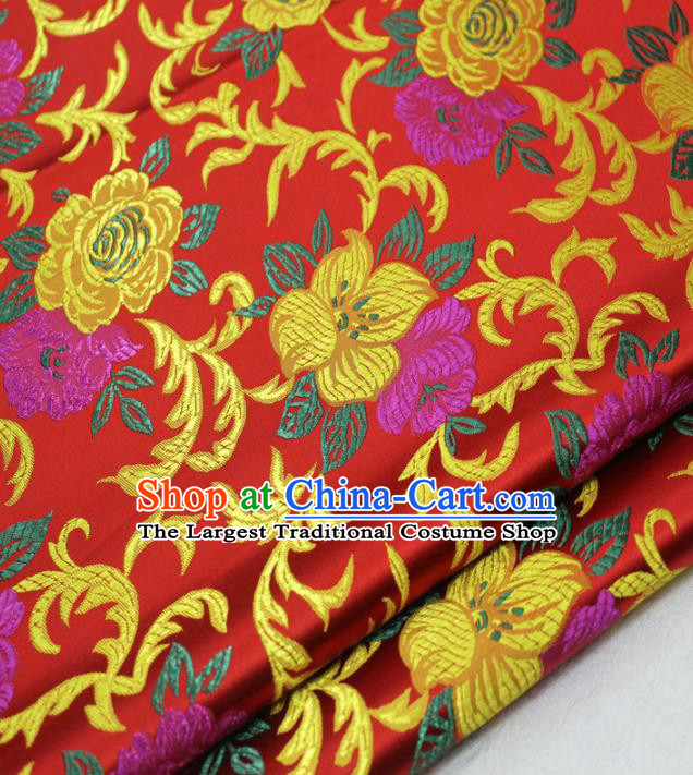 Asian Chinese Traditional Classical Begonia Pattern Red Brocade Tang Suit Satin Fabric Material Classical Silk Fabric