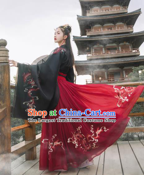 Chinese Ancient Female Swordsman Hanfu Dress Traditional Han Dynasty Court Lady Embroidered Historical Costume for Women
