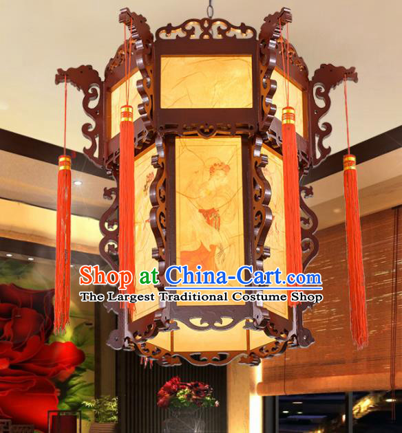Chinese Traditional Handmade Sheepskin Wood Carving Palace Lantern Classical Hanging Lanterns Ceiling Lamp