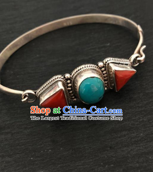 Traditional Chinese Mongol Nationality Bracelet Accessories Mongolian Ethnic Sliver Bangle for Women