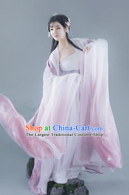 Chinese Ancient Legend Peri Goddess Hanfu Dress Traditional Tang Dynasty Imperial Concubine Historical Costume for Women