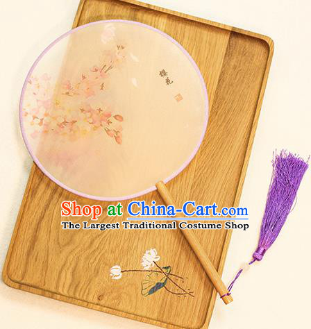 Chinese Traditional Printing Sakura Dance Silk Round Fans Handmade Classical Palace Fans for Women