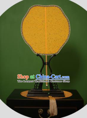 Chinese Traditional Handmade Kesi Yellow Silk Fans Classical Palace Fans for Women
