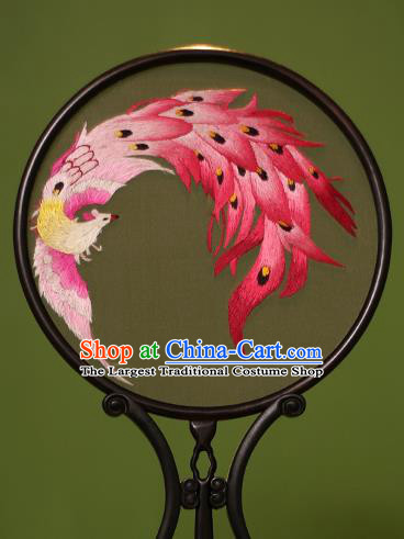 Chinese Traditional Handmade Embroidered Phoenix Silk Round Fans Classical Palace Fans for Women