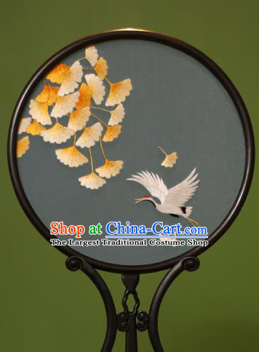 Chinese Traditional Handmade Embroidered Crane Silk Round Fans Classical Palace Fans for Women