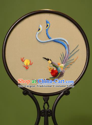 Chinese Traditional Handmade Embroidered Fire Phoenix Silk Round Fans Classical Palace Fans for Women