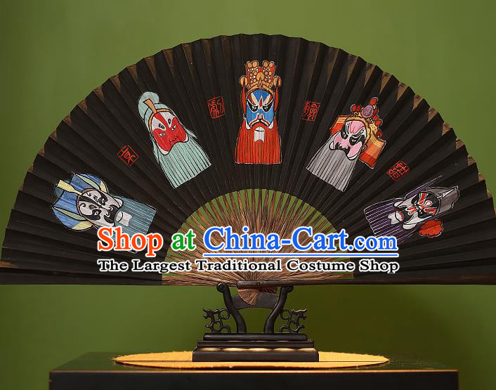 Chinese Traditional Handmade Bamboo Fans Classical Printing Beijing Opera Masks Folding Fans for Men