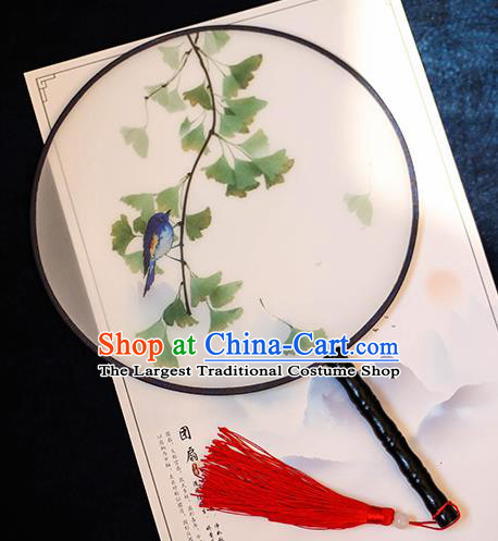 Chinese Traditional Printing Green Leaf Silk Round Fans Handmade Classical Palace Fans for Women