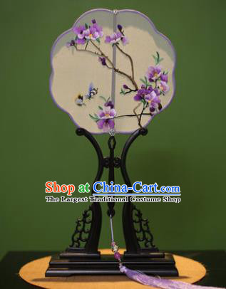 Chinese Traditional Handmade Embroidered Purple Flowers Silk Fans Classical Palace Fans for Women