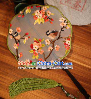 Handmade Chinese Traditional Embroidered Flowers Birds Silk Fans Classical Palace Fans for Women