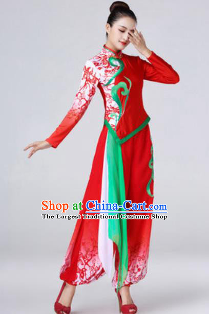 Chinese Traditional Yanko Dance Costume Folk Dance Stage Performance Red Dress for Women