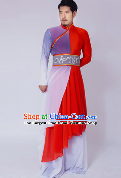 Chinese Traditional Folk Dance Red Costume Classical Dance Drum Dance Clothing for Men