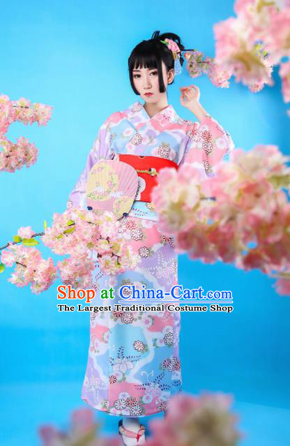 Japanese Traditional Handmade Light Purple Kimono Dress Asian Japan Geisha Yukata Costume for Women